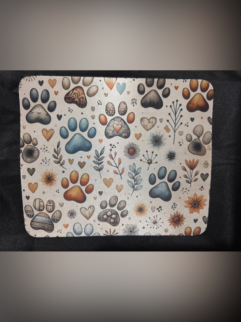 Paw Print Pattern Mouse Pad in Blue & Tan